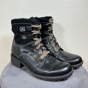Seibel Sandra Black Leather Combat Boots Sz EU 38 US 7 Zipper/Lace Up Zip